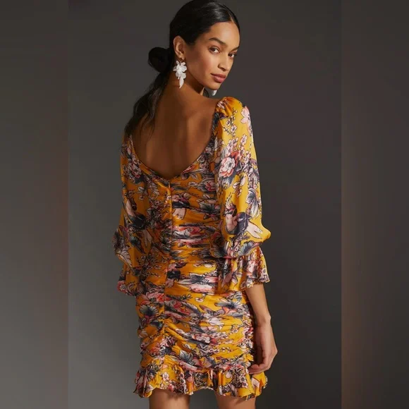 Anthropologie Ranna Gill Ruched Floral Mini Dress - Picture 5 of 16